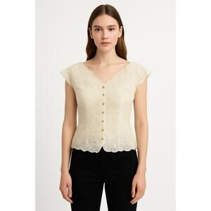 1960s Styled by Dana Ivory Scalloped Lace Short Sleeve Blouse Size medium